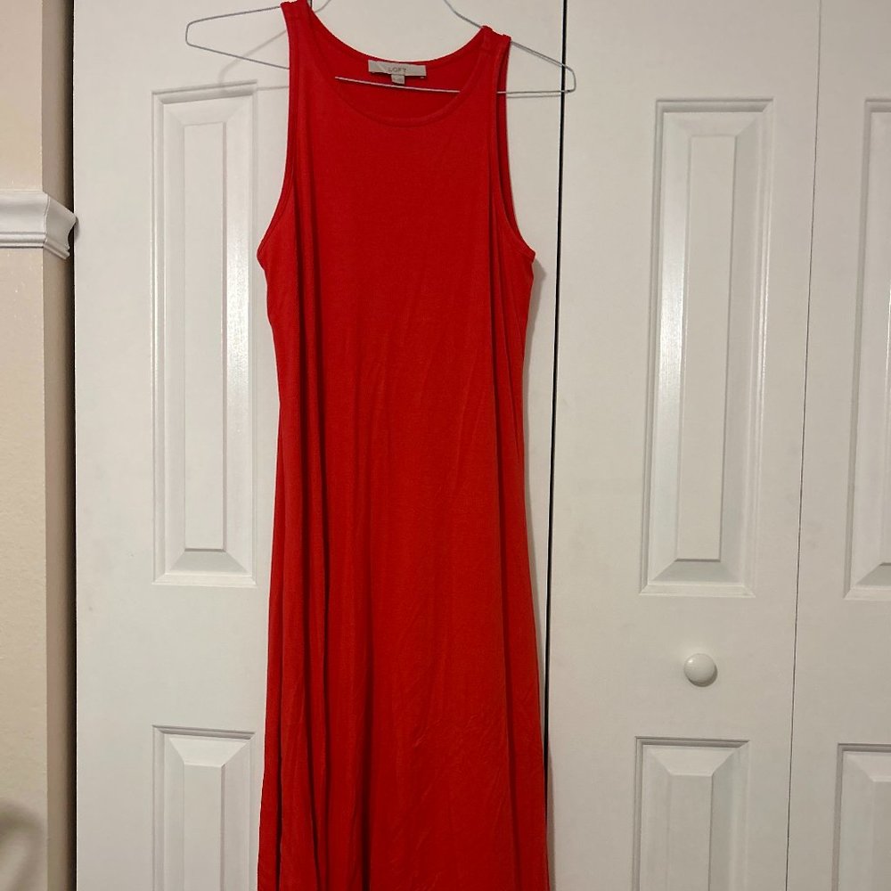 LOFT  Cherry Red Tank Midi dress SZ Medium
